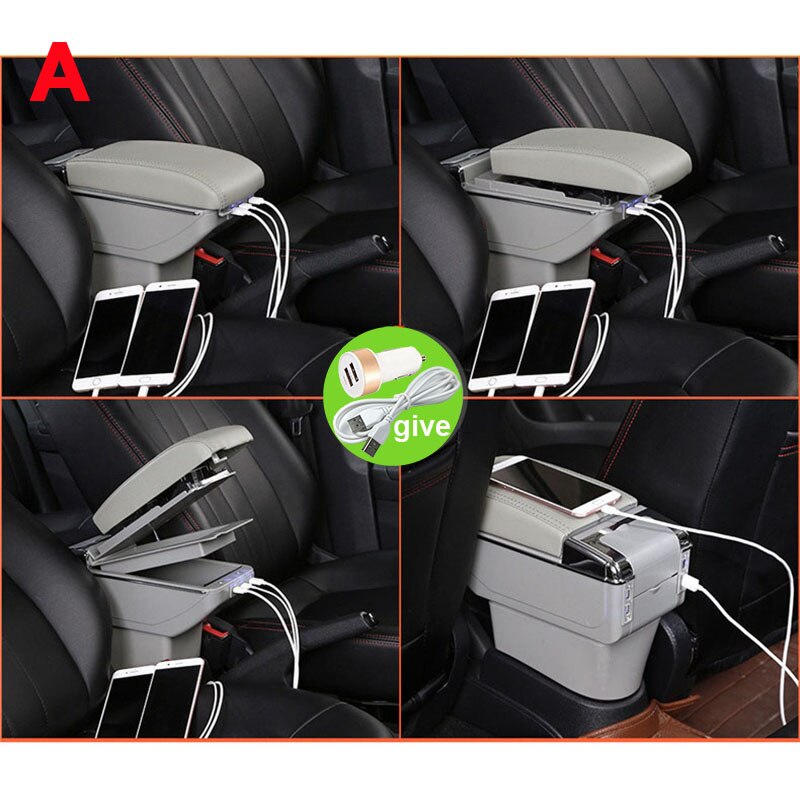 Universal Car Armrest central Universal model armrest box car accessories storage box modification Retrofit parts with USB LED: A5 gray 7USB