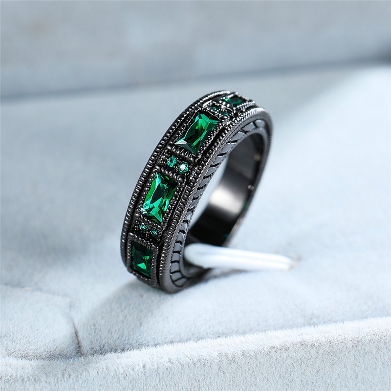 Mannelijke Vrouwelijke Kleine Groene Steen Ring Vintage Zwarte Goud Trouwringen Voor Mannen En Vrouwen Promise Liefde Engagement Ring