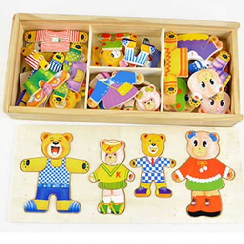 Beer veranderende kleding game dressing board kinderen houten vroege jeugd educatief speelgoed houten puzzel