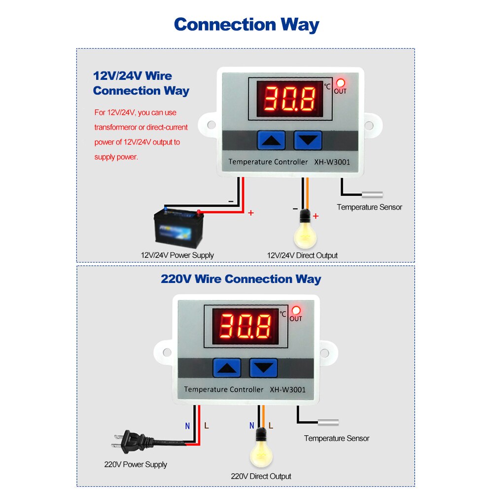 Digital Temperature Controller with LED Mini Thermostat Switch Temperature Control Switch with Water-resistant Sensor Probe
