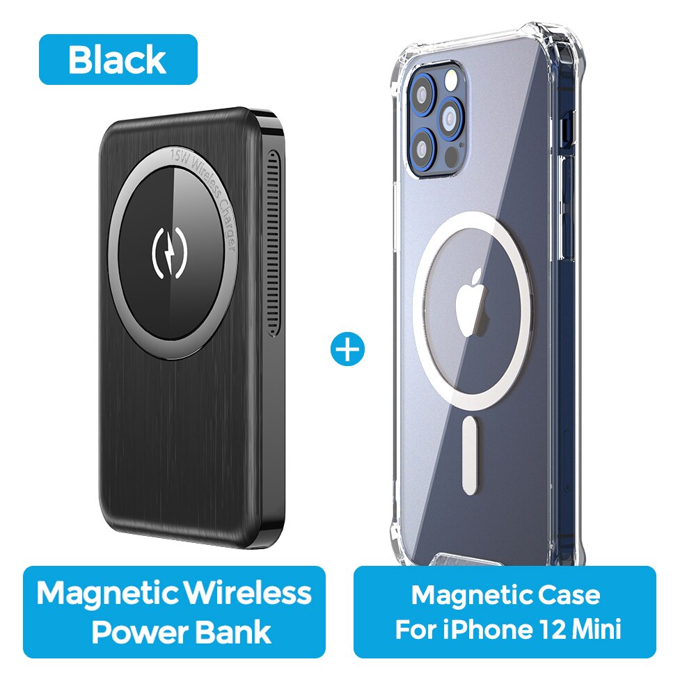 YKZ Magnetic Power Bank PD 20W Fast Charging 10000mAh 15W Wilreles Powerbank External Battery For iPhone12 Pro Max Samsung S21: Black for 12 Mini