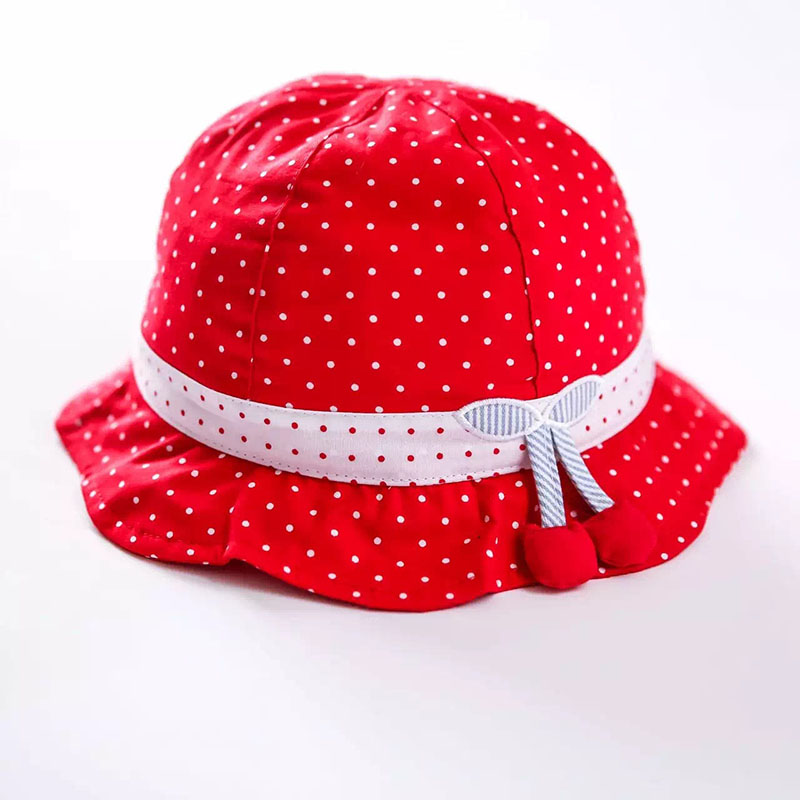 Red 100% Cotton Kids Hat Dotted Short Brim Beach Sun Hat for Girls Top Girls Sun Protection Hats KidsTravel Hat