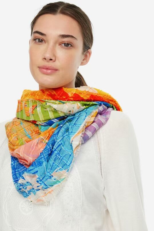 Spaanse Desigual Kleurrijke Print Dames Sjaal Geborduurde Zonnebrandcrème Zonnescherm Lange Handdoek Bloemen Strandlaken