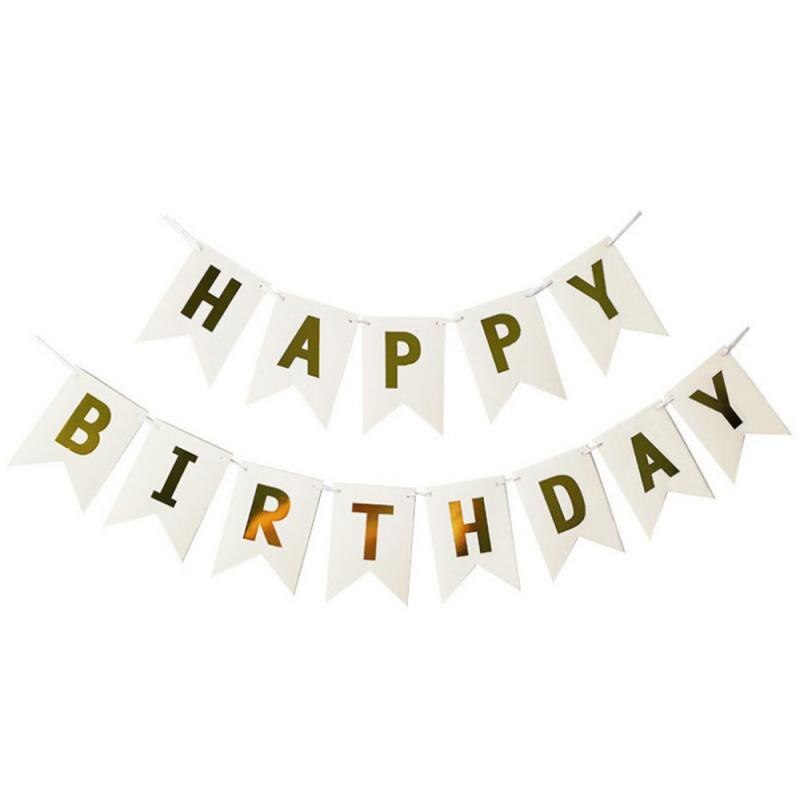 Guirnalda de papel para empavesado de banderas, cartel de feliz cumpleaños, suministros de decoración colorida para bebés y niñas, suministros de decoración para de cumpleaños: white