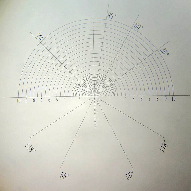 Calibração concêntrica do retículo dos semi-círculos para o microscópio micrômetro do ocular do diâmetro 20 mm medição do ângulo de 180 graus