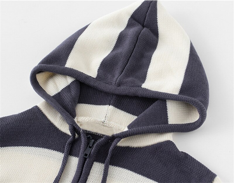 PUWD-Cardigan casual listrado com capuz para mulheres, senhoras malhas de bolso, meninas chique outwear top, moda outono, 2022