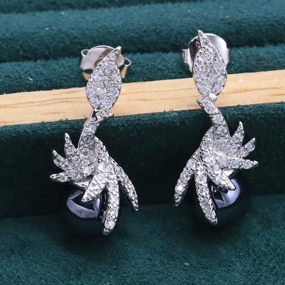 Zwarte Parel Zilveren Kleur Sieraden Sets Voor Vrouwen Oorbellen Ketting Hanger Ring