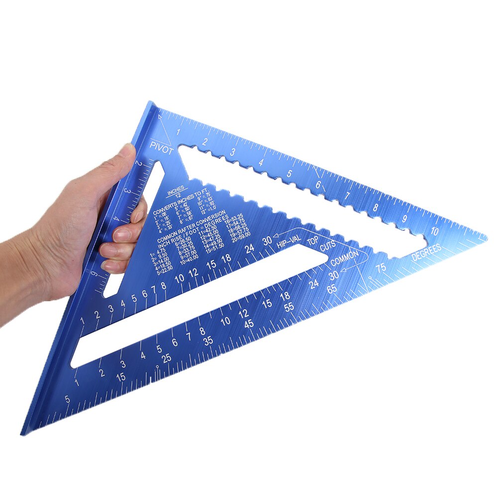 12 inches Triangular Ruler Aluminum Alloy Metric Measuring Ruler Woodworking Try Square Triangle Angle Protractor Angle Ruler
