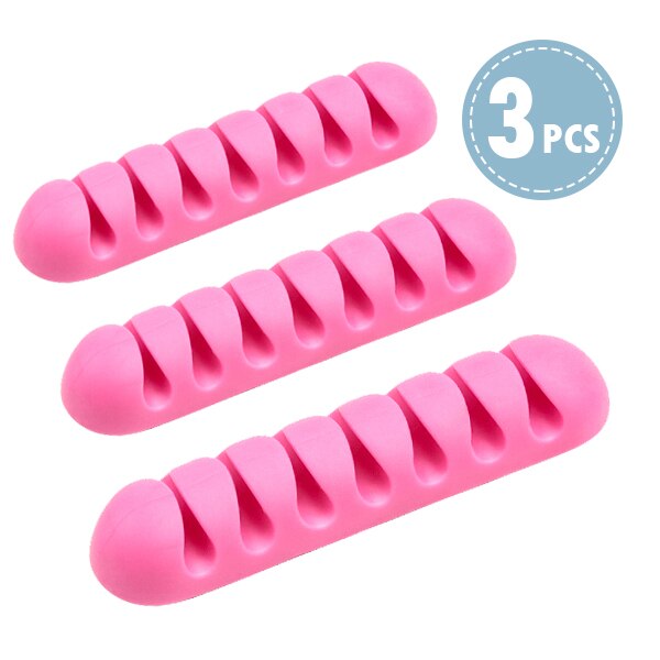 Ihuigol siliconen usb-kabelorganizer met 7 gaten, opwindbare draden, kabelbeheer voor hoofdtelefoon, muis, toetsenbord in thuiskantoor, auto: 3 stuks roze