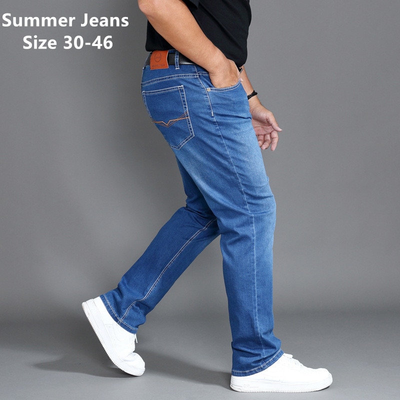 Efterårs jeans mærke mænd klassiske regular fit stretchbukser højtaljede denim man plus størrelse 40 42 44 46 herrebukser