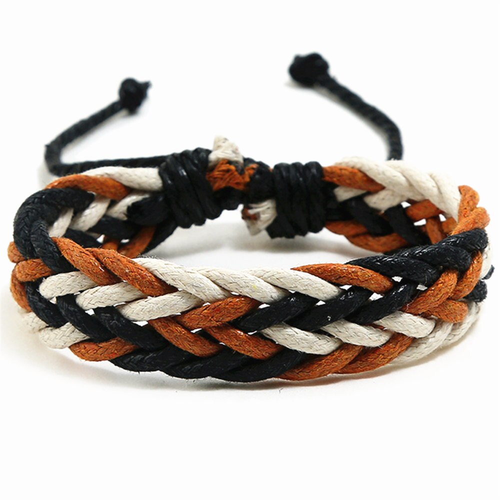 Zwart Gevlochten Casual Handnade Multicolor Touw Geweven Weave Mannen Vrouwen Lederen Armbanden Vrouwelijke Mannelijke Sieraden