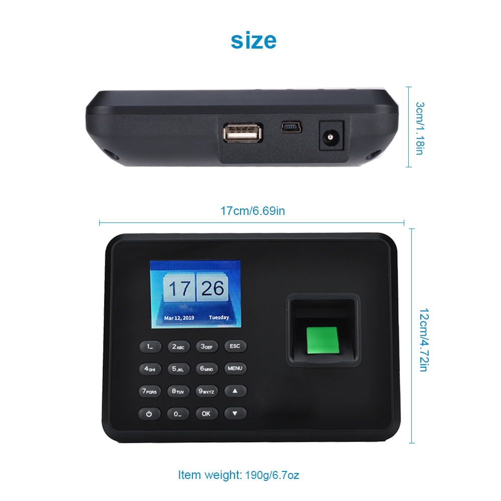 2.4 inch LCD Screen Intelligent Biometric Fingerprint Password Attendance Machine Employee Checking-in Recorder