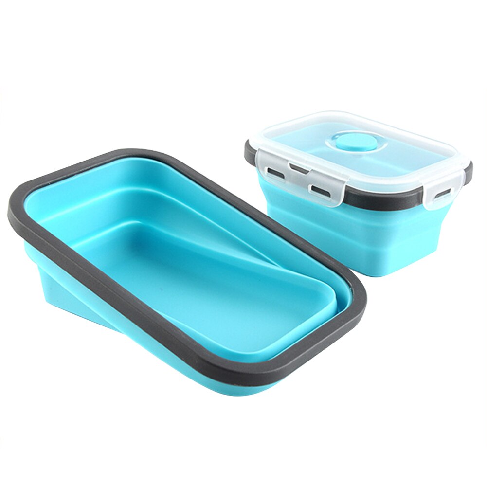 Portable Rectangular Silicone Collapsible Lunch Box Folding Food Keep Fresh Storage Container Eco-Friendly Lunchbox Bento Box: Blue-1200ml
