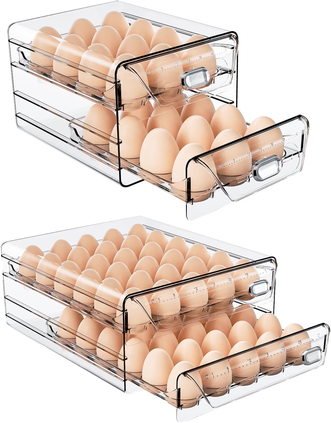 Eierhouder voor koelkastlade-organizer met tijdschaal, doorzichtige eiervers opbergdoos voor Friage, eierrek met grote capaciteit