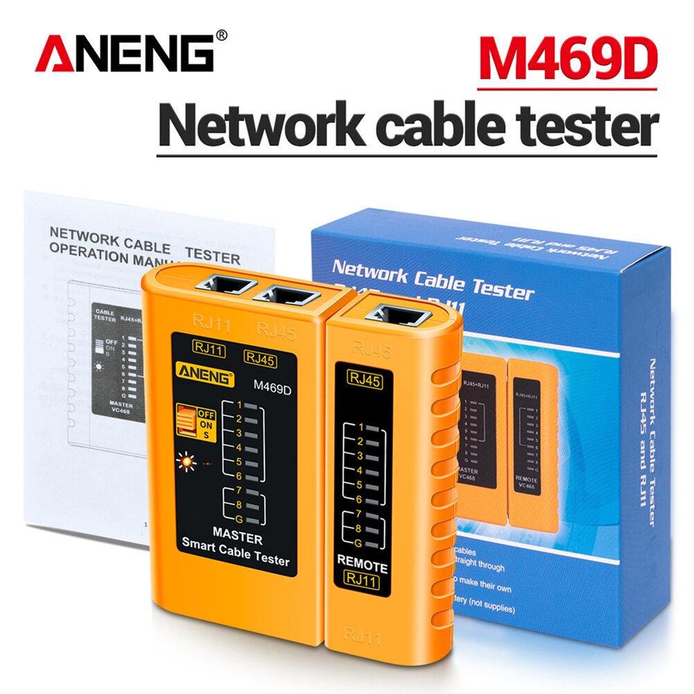 Aneng M469D RJ45 Kabel Lan Tester Netwerk Kabel Tester RJ45 RJ11 RJ12 CAT5 Utp Lan Kabel Tester Networking Tool Netwerk reparatie: YELLOW