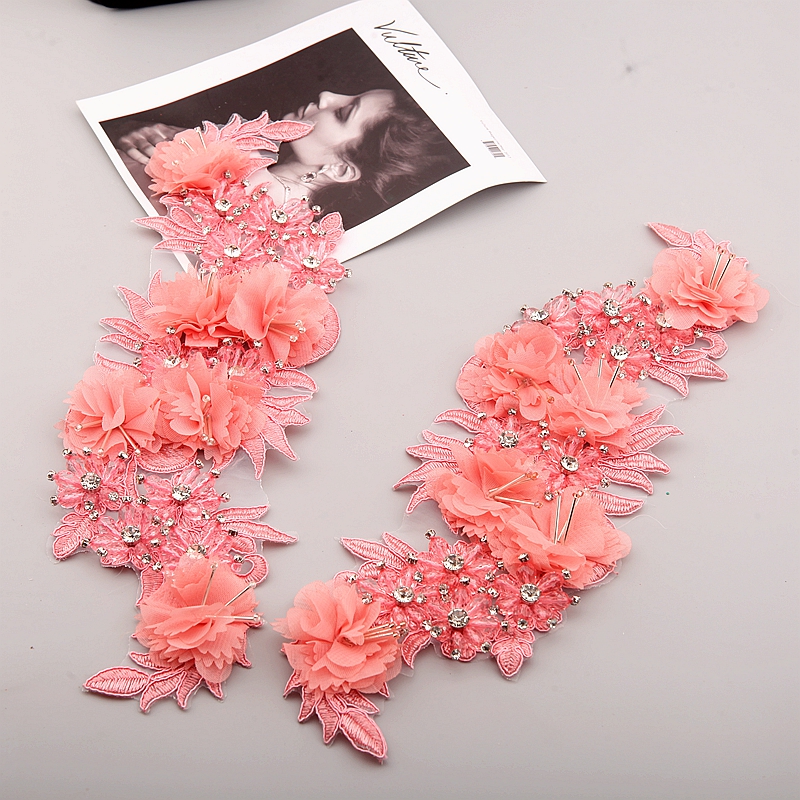 10 Color Beaded Sequins 3D Decals Mirror Flower Lace Fabric Evening Dress Front Chest Back Applique Patch Decoration