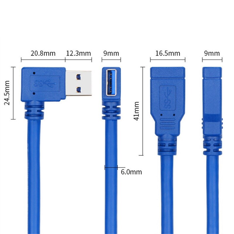USB3. 0 Verlengkabel Linker Elleboog USB90 Graden Datakabel Usb-kabel Man-vrouw Adapter Kabel 0.3M