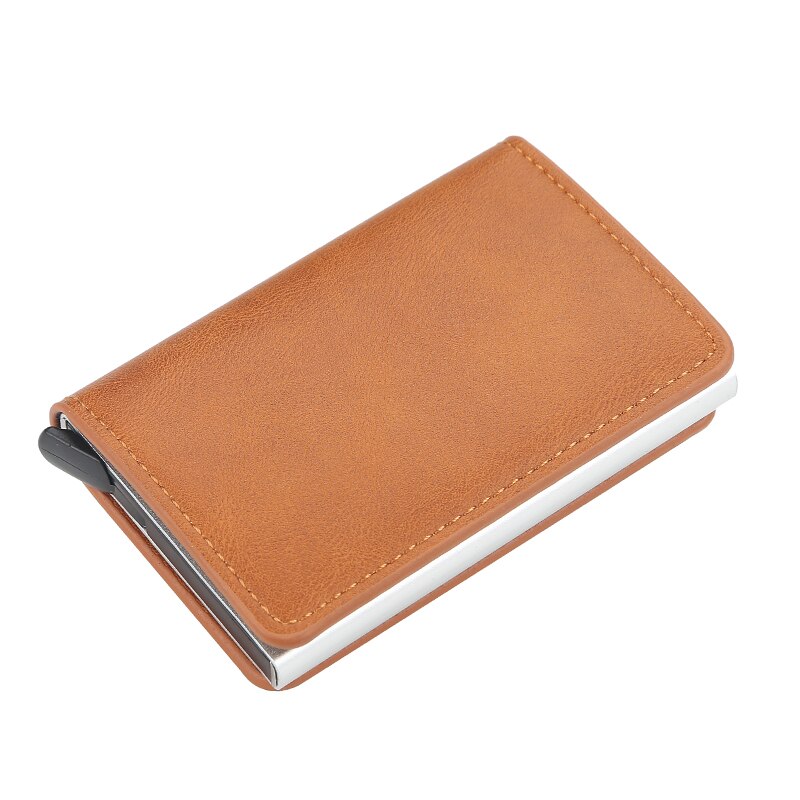 Man Vrouwen Smart Wallet Visitekaarthouder Rfid Portemonnee Aluminium Metal Credit Business Mini Card Wallet: brown