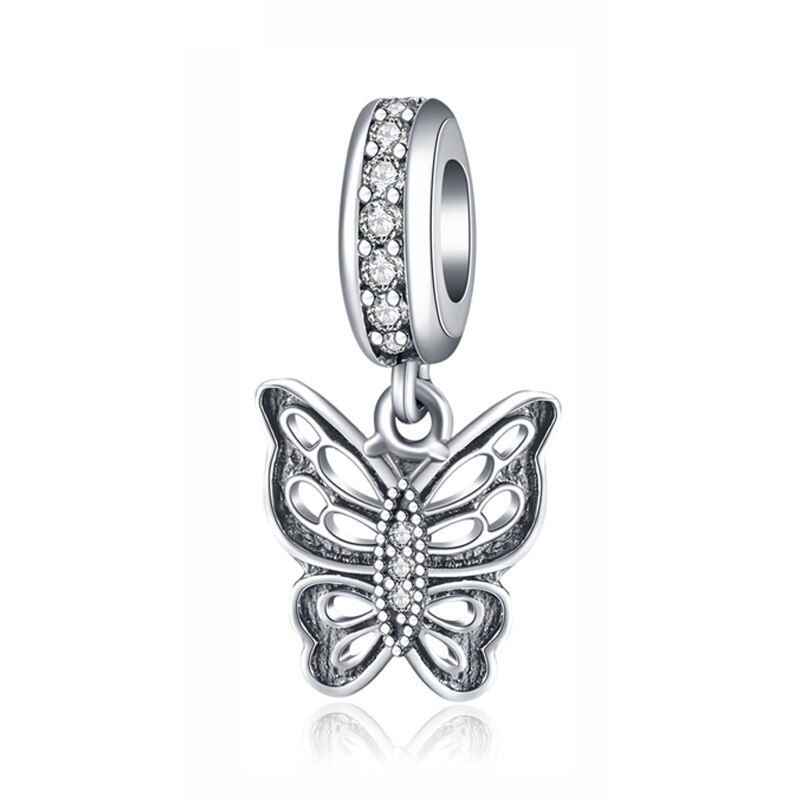 Novo 925 Sterling Silver Bead Rosa Flamingo & Papagaio Colorido Pingente Encantos De Cristal Beads Fit Pulseiras Jóias Originais: butterfly2