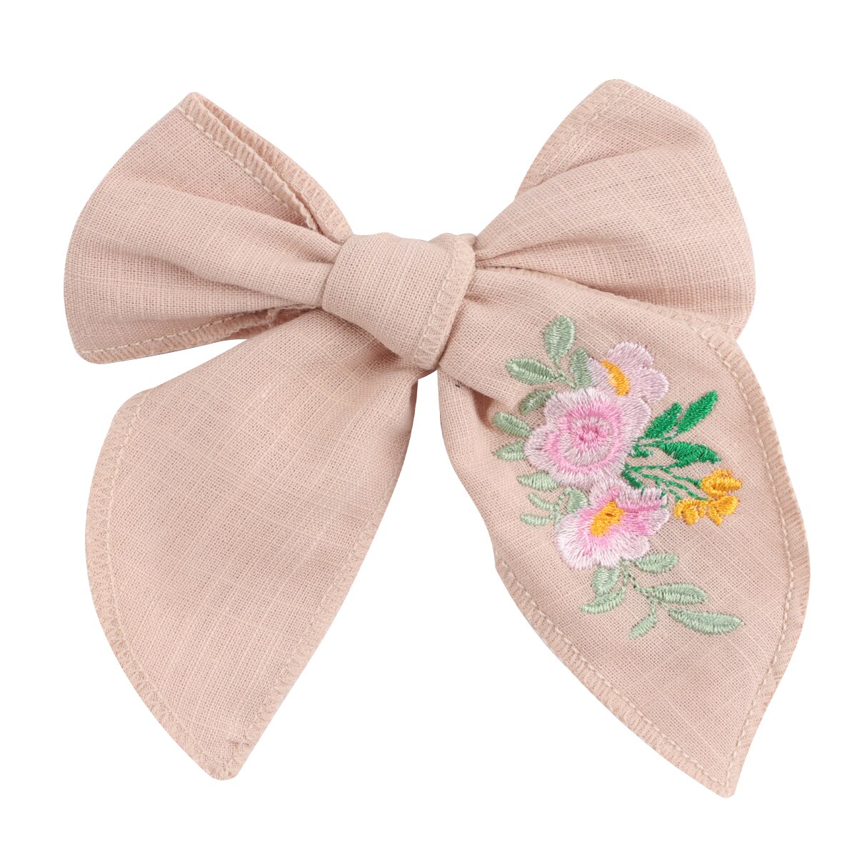 Flower Embroidery Bows Hair Clips For Kids Girls Boutique Handmade Hairpins Barrettes Headwear Hair Accessories: beige