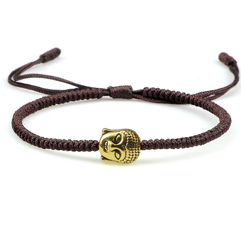 Gouden Boeddha Hoofd Mode Armband Classic Rood Zwart Bruin String Charm Voor Vriendschap Gevlochten Armbanden Handgemaakte Sieraden: brown-1