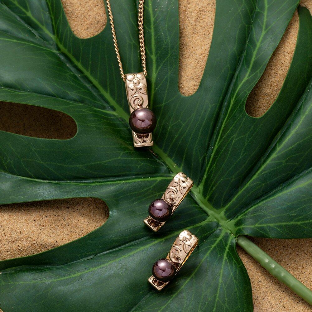 SophiaXuan Hawaiian Jewelry Set Pink Pearl Necklace Polynesian Necklace Samoa Gold Plated Earrings Set for Women
