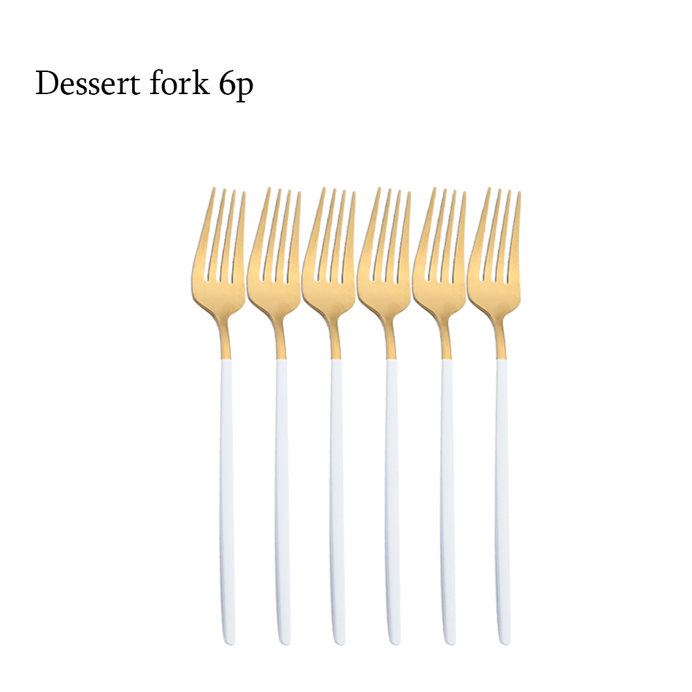 6Pcs Bestekset Rvs Zilverwerk Mes Vork Thee Lepel Servies Wit Goud Servies Bestek Keuken Diner Set: Dessert fork