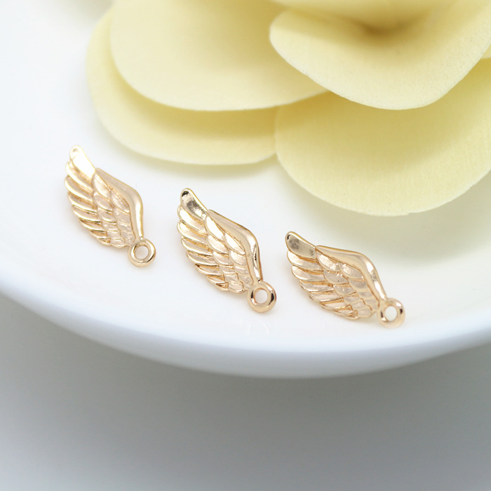 10PCS 16x7MM 24K Champagne Gold Color Plated Brass Angel Wings Charms Diy Jewelry Accessories