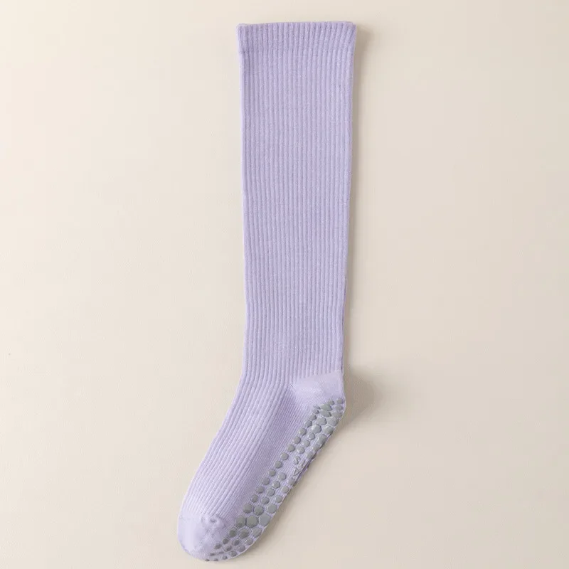 Color Blocked Yoga Calf Socks Anti Slip Pilates Socks Dance Fitness Sports Socks Long Tube Compression Stockings: Khaki