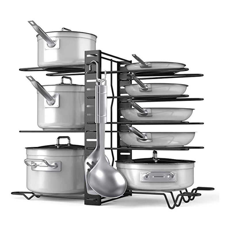 Pot Rack Organizer 5/8 Tier Optional Pans Lid Oragnizer Kitchen Counter Cabinet Pot Lid Holder J2Y