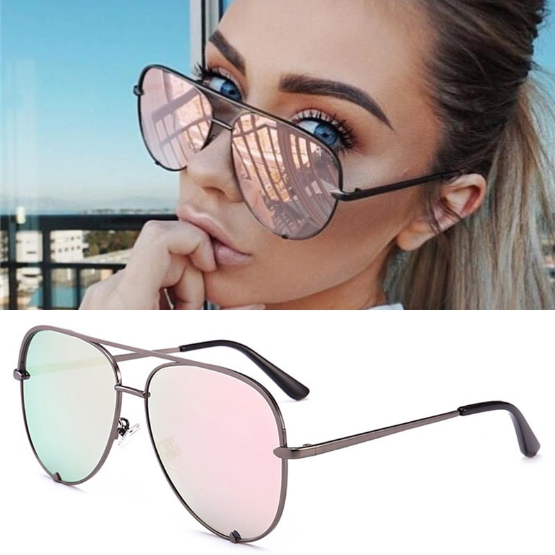 Mærke solbriller kvinders overdimensionerede pilot solbriller til kvinder luksus nuancer lunettes femme  uv400: D553 pistol lyserød