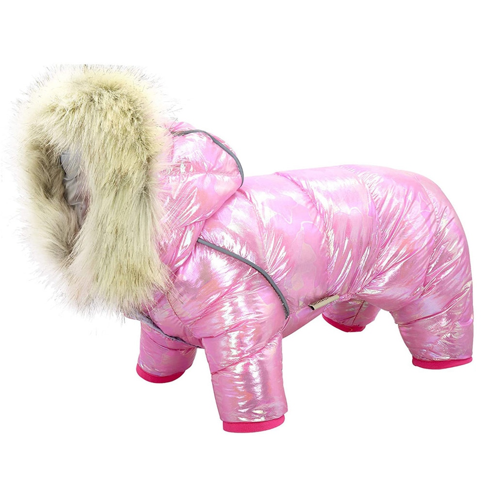 Ropa de invierno para perro, monos de lujo con Cuello de piel, abrigo acolchado grueso e impermeable para perros pequeños, cálido para mascotas, traje de nieve y tormenta