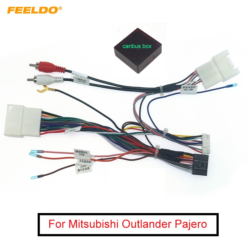 FEELDO Car 16pin Audio Wiring Harness With Canbus Box For Mitsubishi Outlander Pajero Stereo Installation Wire Adapter