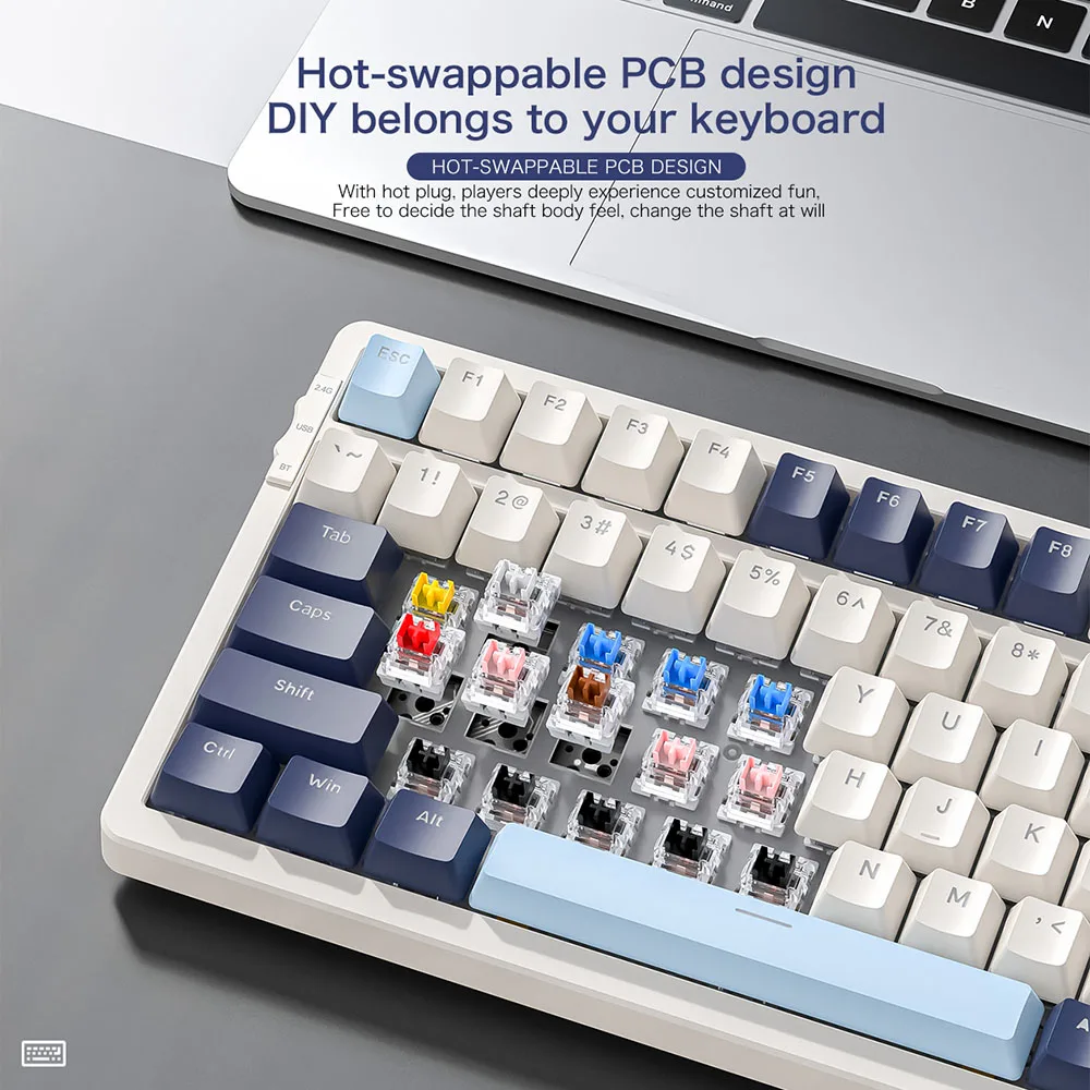 K8 100 Key Wireless Mechanical Keyboard Tri-mode Connection,Full Key Swap,lighting Effects,Gasket Muffler Structure, Laptops