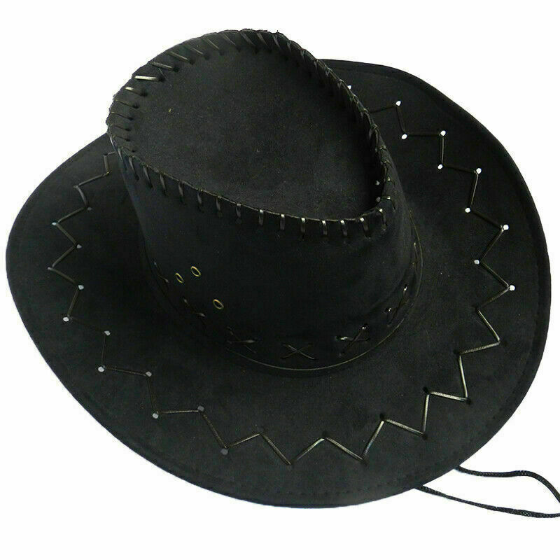Menn kvinner vestlig cowboy cowgirl hatt retro panama solhatt krympe lokk: Svart