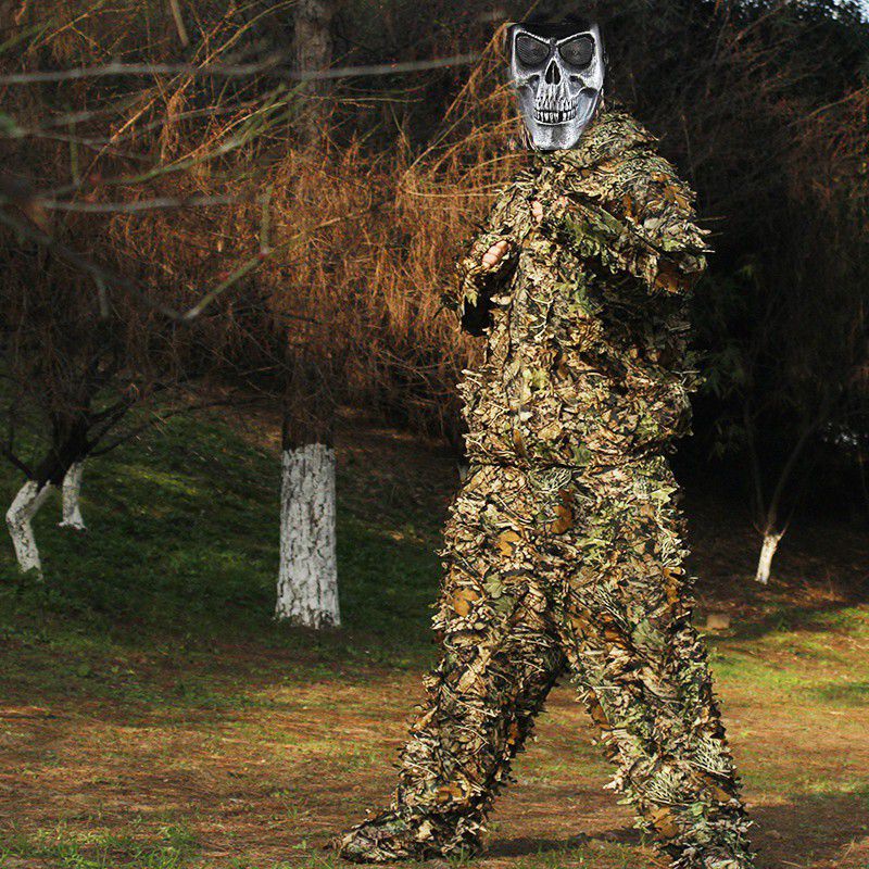 Traje de caza Ghillie 3D Camo biónico de hoja de lino ropa de caza camuflaje selva bosque observación de aves Poncho ropa de caza