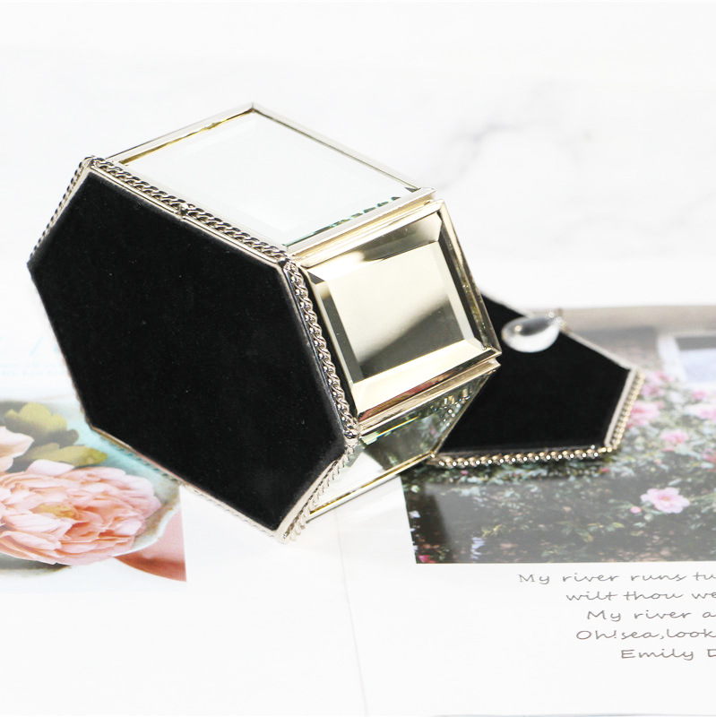 Caja de joyería de cristal Hexagonal europea, decoración, caja de joyería decorativa suave creativa, Simple