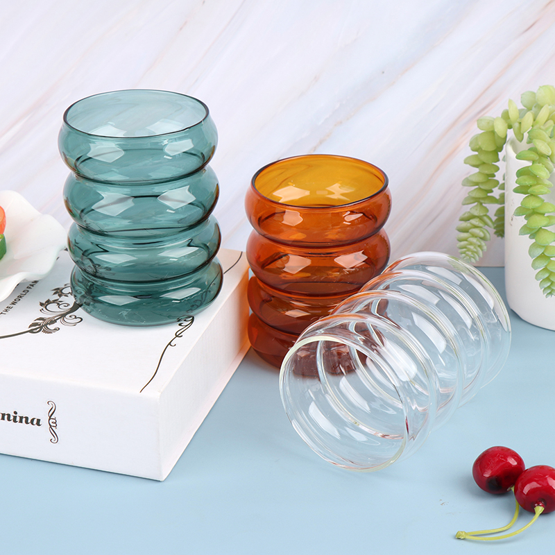 Water Bottle Wave Shape Glass Cup Heat-resistant Drinkware Home Stained Glass Bottle