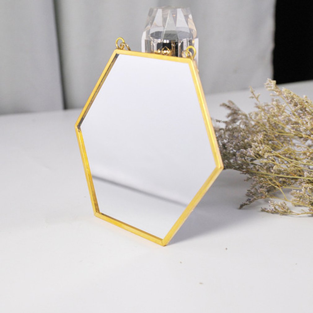 Nordisk minimalistisk boligindretning geometrisk form guld messing sekskantet spejl badeværelse spejl indgangsspejl makeup spejl