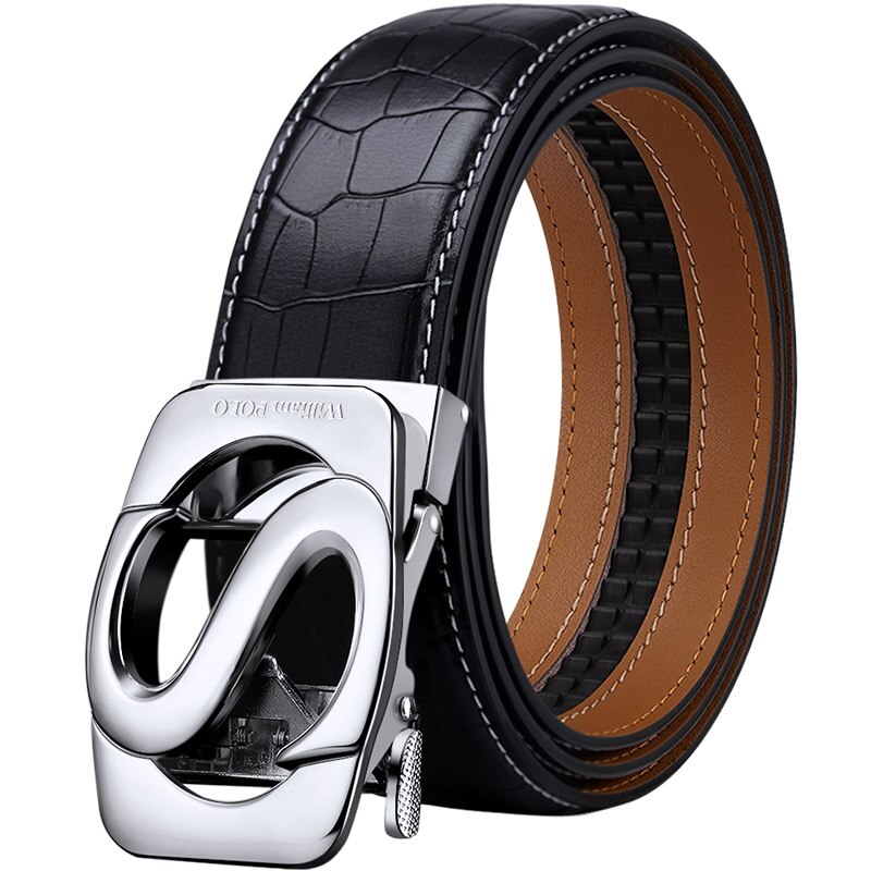 Mode Mannen Riem Automatische Gesp Echt Lederen Riem mannen Riemen Koeienhuid Lederen Riemen voor Mannen PL19806-08P: sliver / 105cm