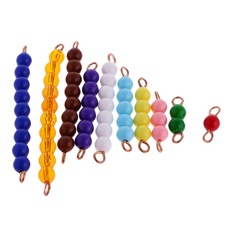 2 Sets Kralen Educatief Speelgoed (Set 10 Stuks 10 Geel Kralen + 10 Garens Van 1-10 Kleurrijke gekleurde Kralen) materiaal Math Educatief Speelgoed