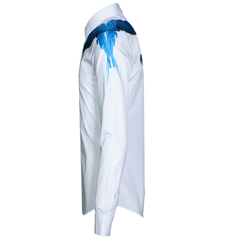 Lyxig flygande minlgu fåglar tryckt skjorta män casual långärmad slim fit herrklänning plus size 4xl skjortor man