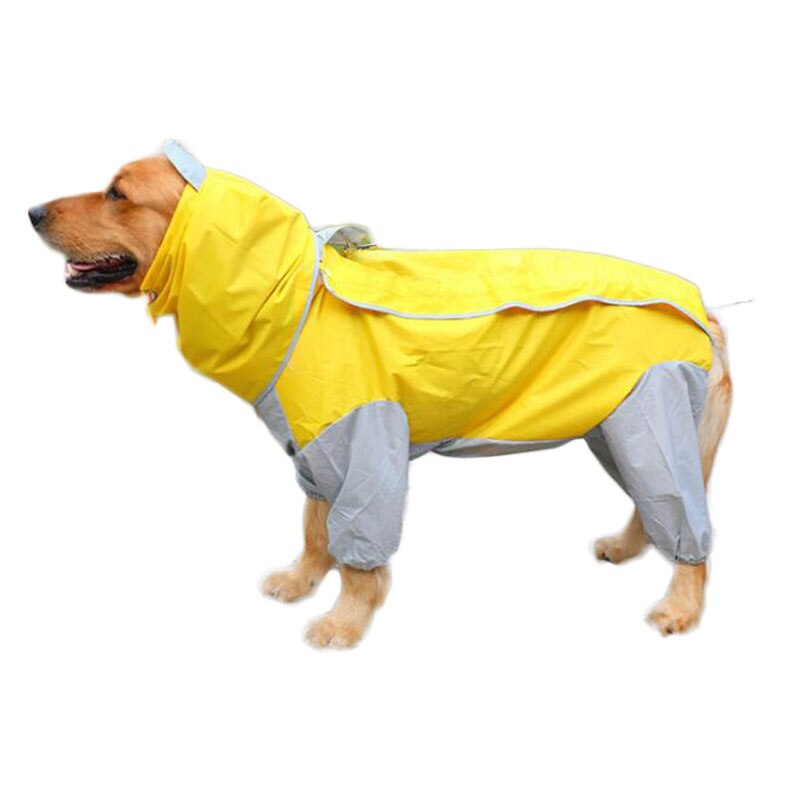 Stor hund regnkappa vattentäta kläder för stora hundar jumpsuit regnkappa huvoveraller för labrador golden retriever husdjurskläder: Gul / S