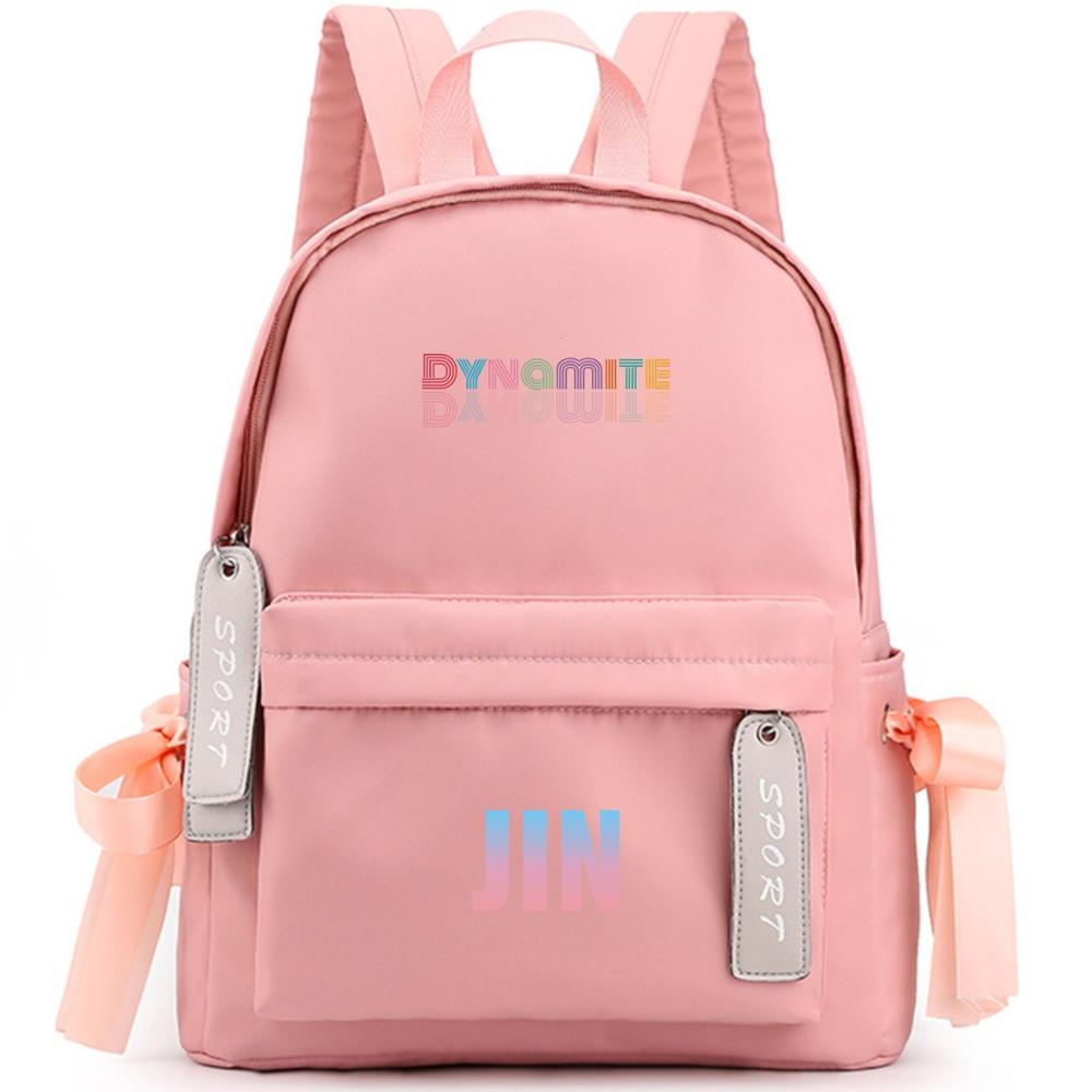 DYNAMITE backpack Album Bangtan Boys The same bowknot backpack schoolbag backpack female high school students large cap: JIN PINK