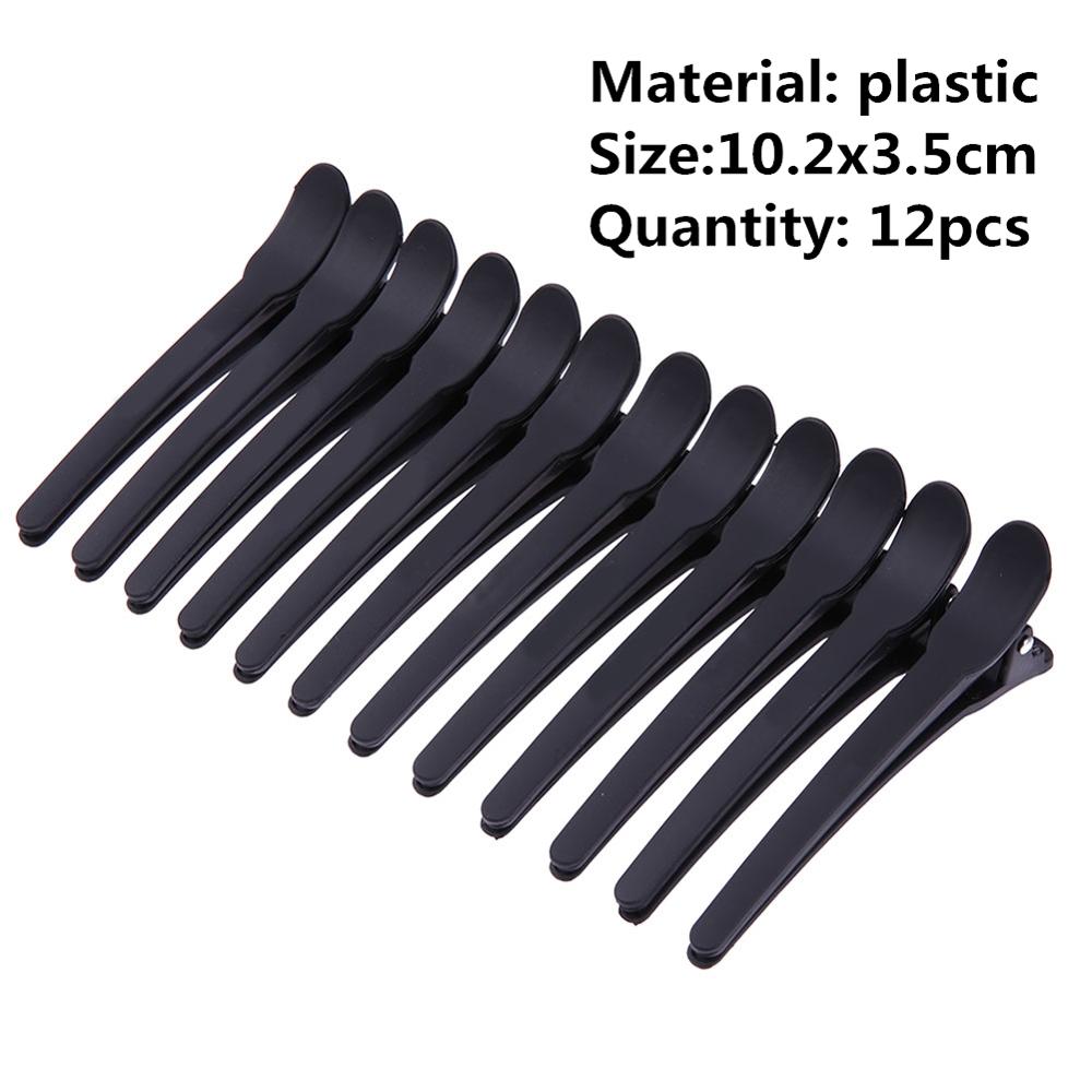 10/12 stk frisør sort sektion klemmer hår spænder plast frisør hårnåle klippe salon hår styling værktøjer: Sort 12 stk
