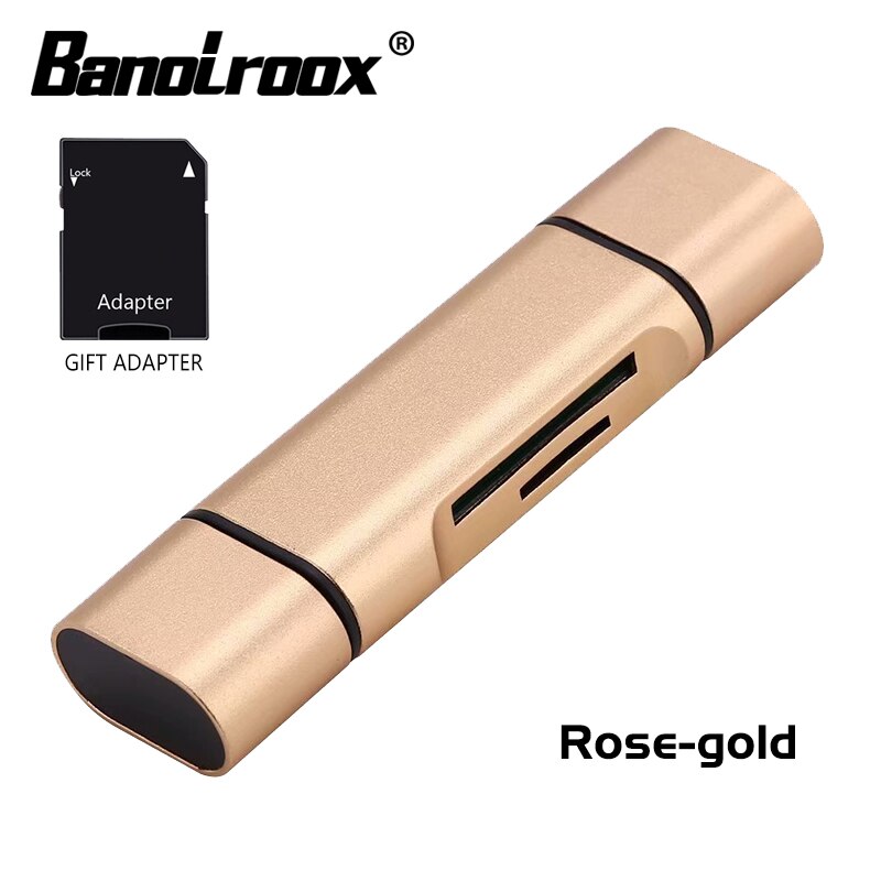 Banolroox High Speed 3 in 1 Card Reader Type-C/OTG/Microsd/TF картридер usb c micro for phone laptop accessories free adapter: rose-gold