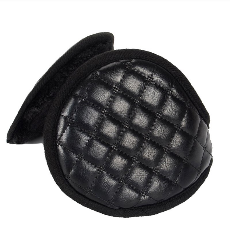 Ear Muffs Winter Fleece Ear Warmers Behind Head Leather Padded Earwarmer Men Women Warm Earmuffs Earflap: Black