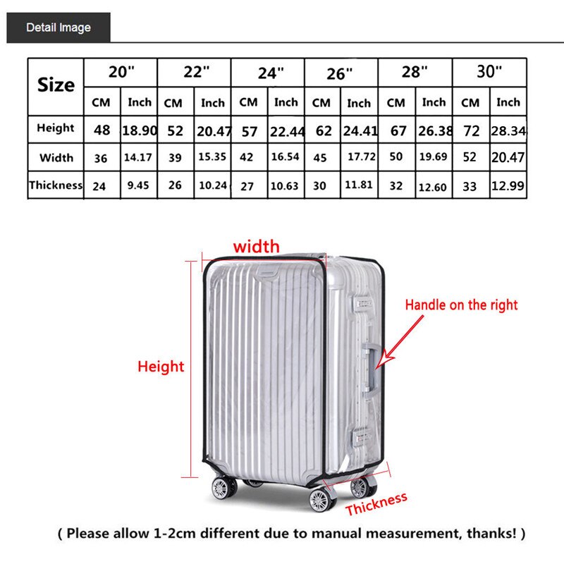 Housse de protection universelle étanche 20 "/22"/24 "/26"/28 "/30" couvercle de valise de protection Transparent pour valise de voyage
