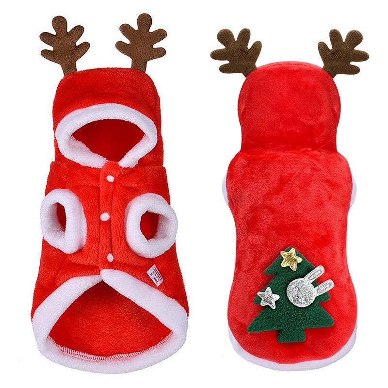 ESTILO DE NAVIDAD bonitos perros gatos monos rojos con capucha árbol de Navidad cálidos accesorios de mascota perro ropa de gato tamaño XS-XL