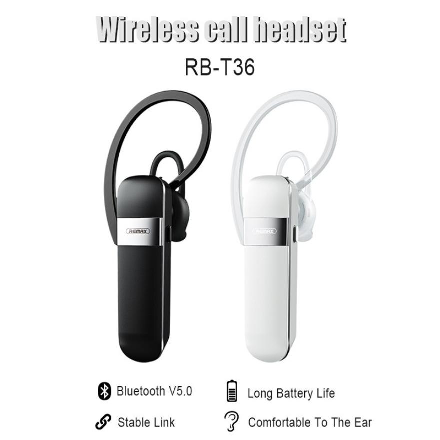 RB-T36 Bluetooth 5.0 Unilateral Wireless Single Ear Hanging Headset PC+ABS HD Call HiFi Sound Earphone Noise Reduction Headphone